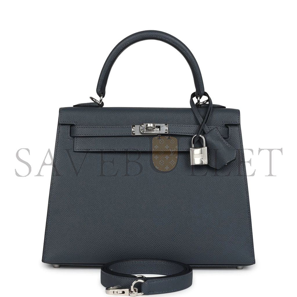 HERMÈS MASTER KELLY SELLIER 25 GRIS MISTY EPSOM PALLADIUM HARDWARE (25*17*7cm)